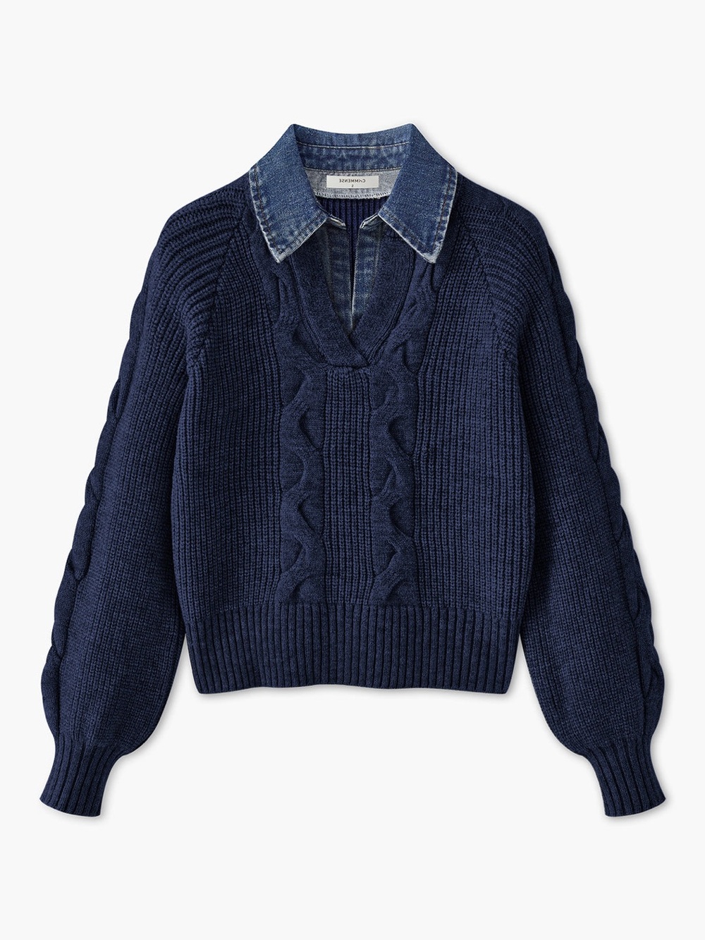 Commense Navy Knit Sweater with denim collar